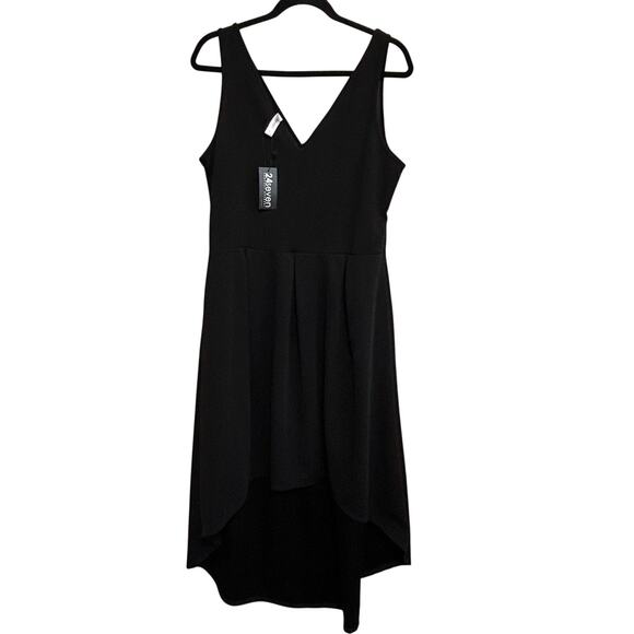 NWT 24seven Black Hi-Low Midi Dress XL V-Neck Sleeveless Party Cocktail Stretch - Picture 2 of 9